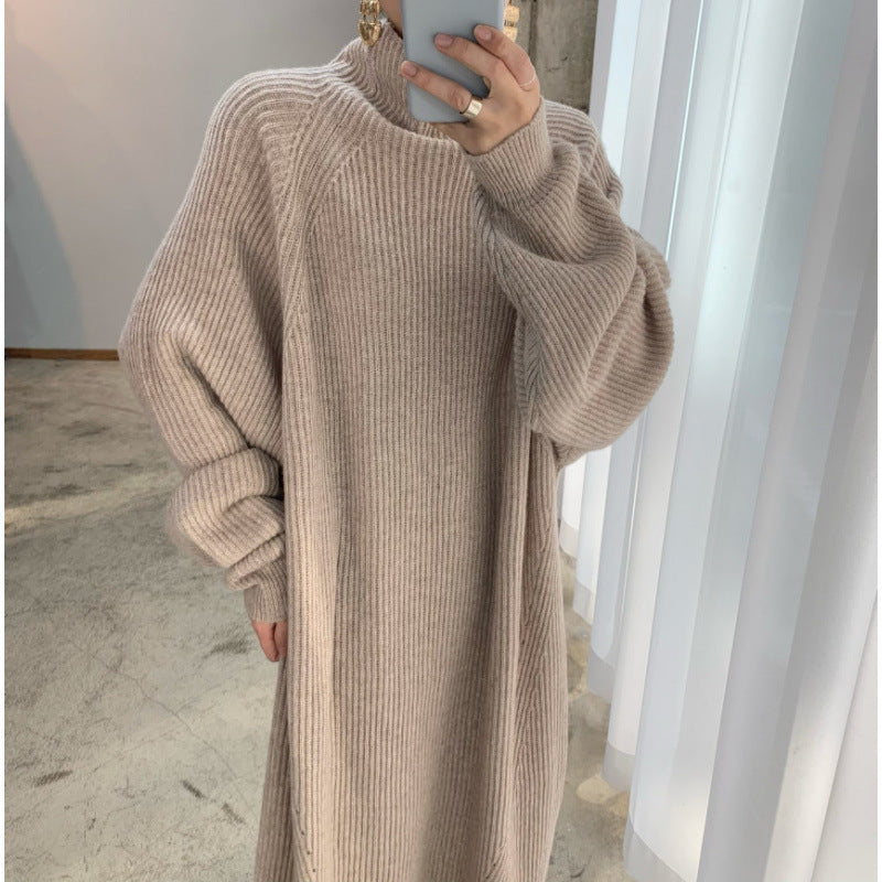 Robe pull droite à rayures en maille raglan et manches tombantes