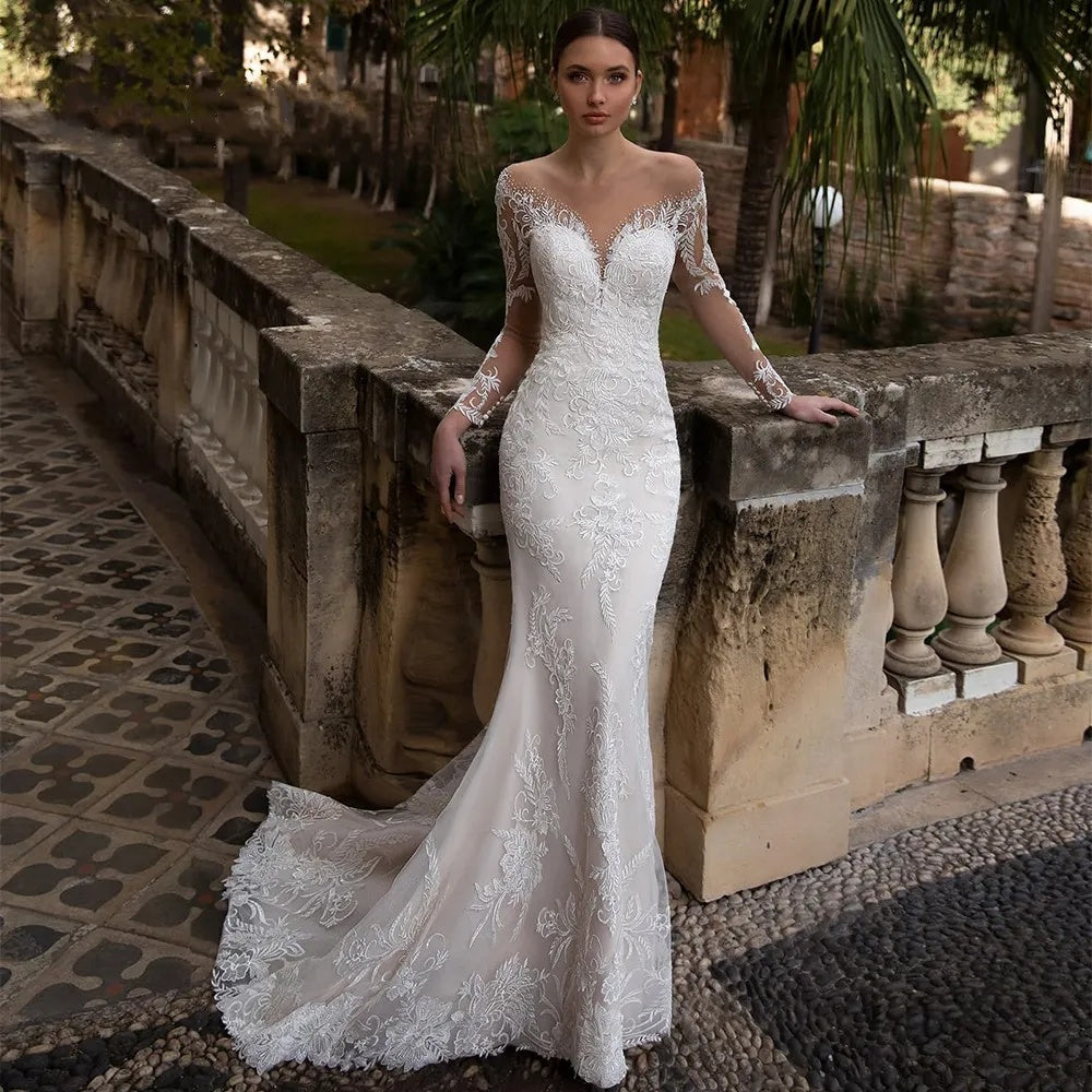 Women's Lace Palace Tail Evening Dress Polyester Solid Color