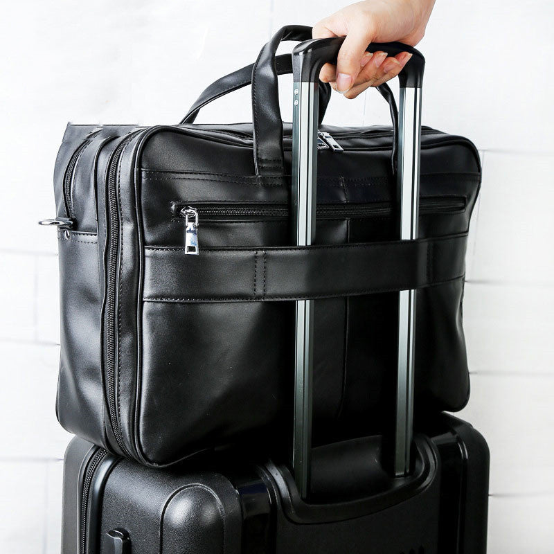 Sac d'ordinateur à main en cuir noir de grande capacité pour homme