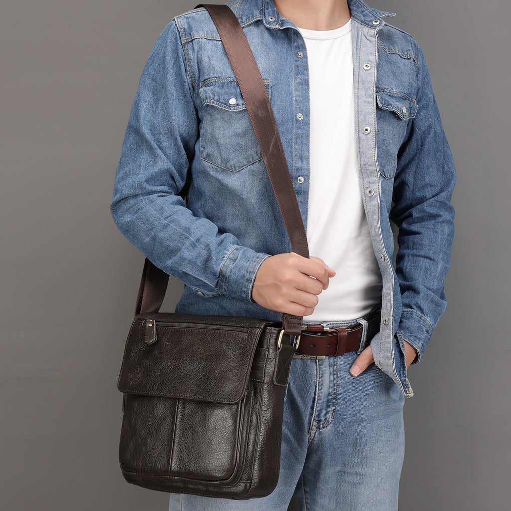 Sac à bandoulière vertical en cuir pour homme, style européen et américain