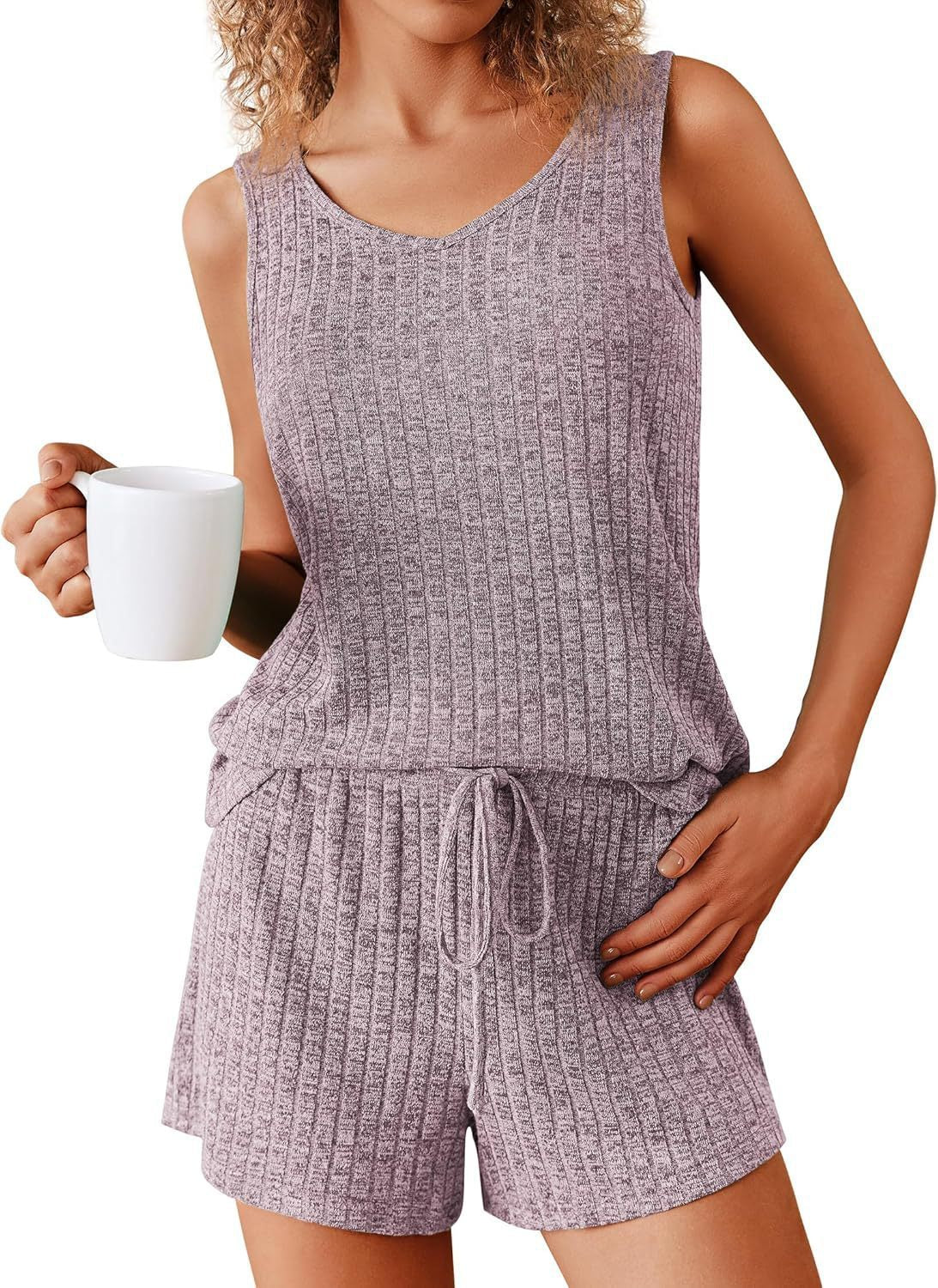 Rib Knitted Homewear Pajamas Suit Women