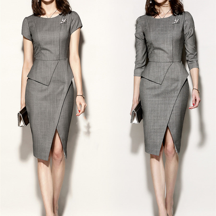 Robe ajustée grise pour femme en fibre de polyester