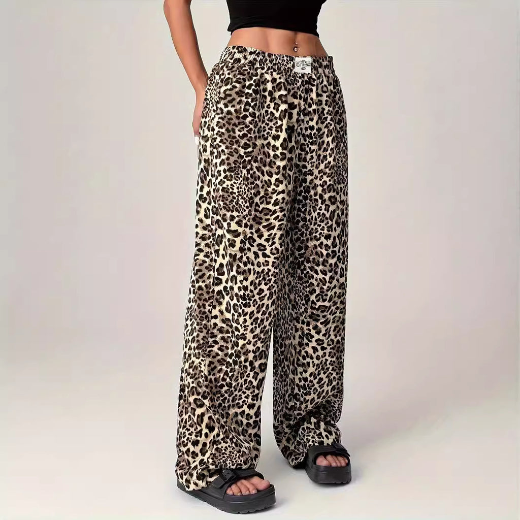 Leopard Print High Waist Loose Wide Leg Trousers for Women