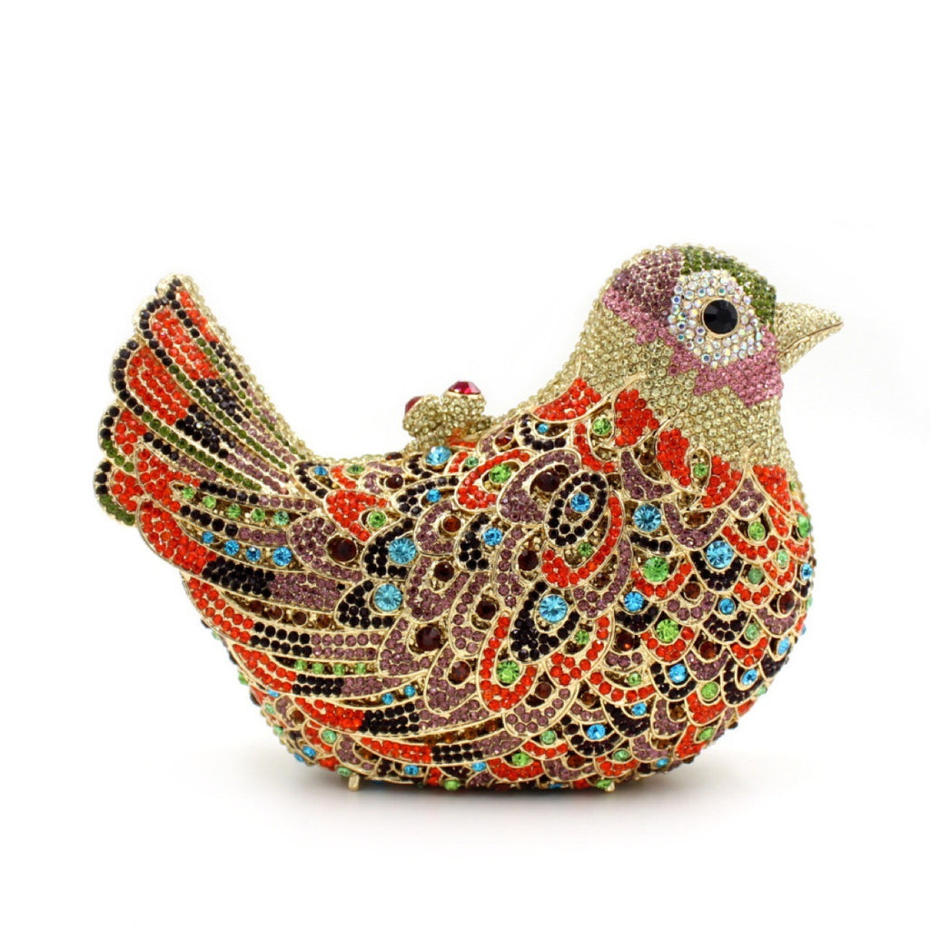 Bird and Peace Dove Rhinestone Dinner Bag 19x14x5.5cm Alloy Gem Clutch
