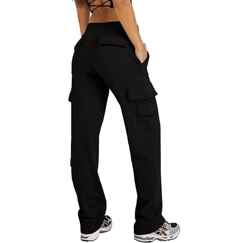Pantalon cargo taille haute multi-poches coupe ample jambes larges sport