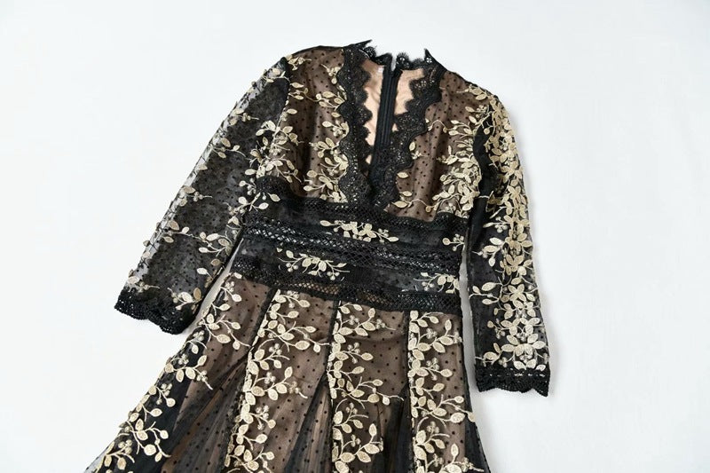 Embroidery Mesh Black Arabian Fashion Dress