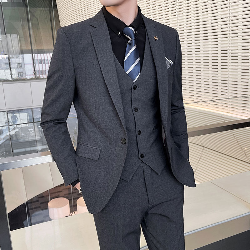 Men's Slim Fit Three-Piece Business Suit Jacket Vest Trousers