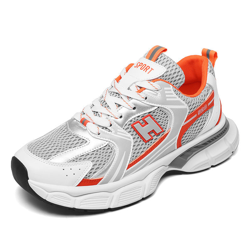 Men's Mesh Casual Running Shoes in White, Orange & Black