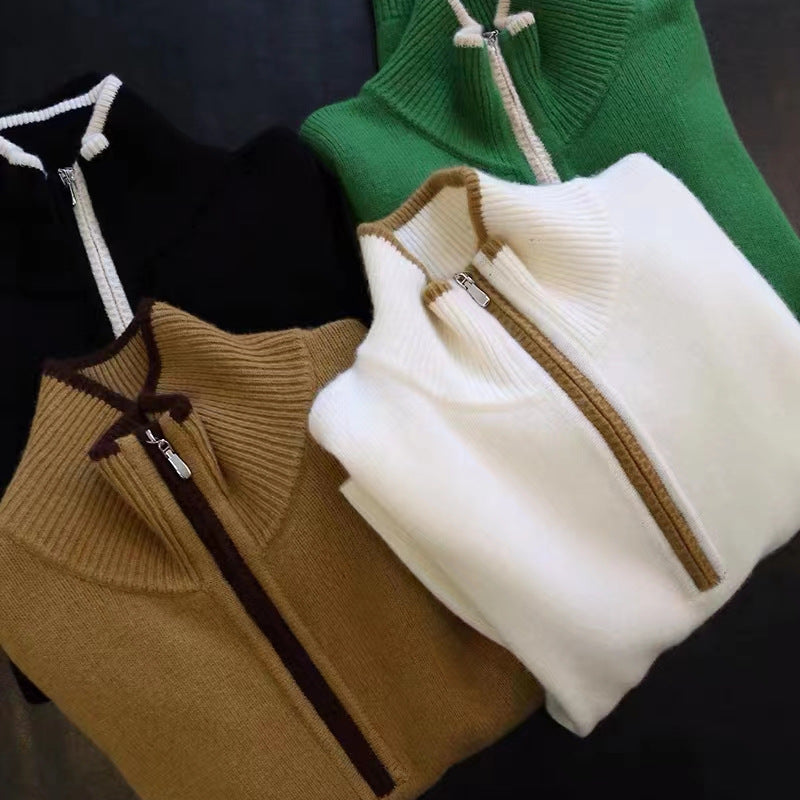 Pull-over col montant zippé ample pour femme à rayures multicolores