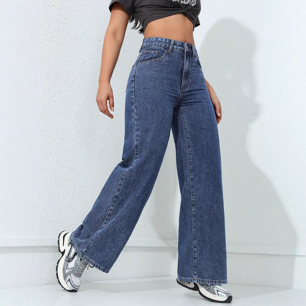 Women's High Waist Loose Straight Wide Leg Denim Jeans