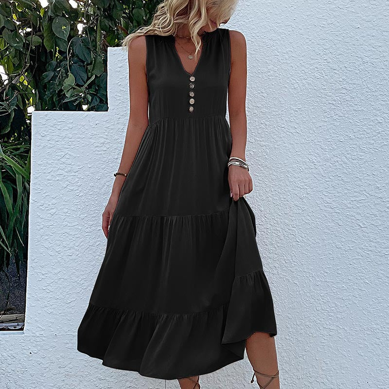 Sleeveless Loose Cotton Sundress Mid-Length Solid Colors