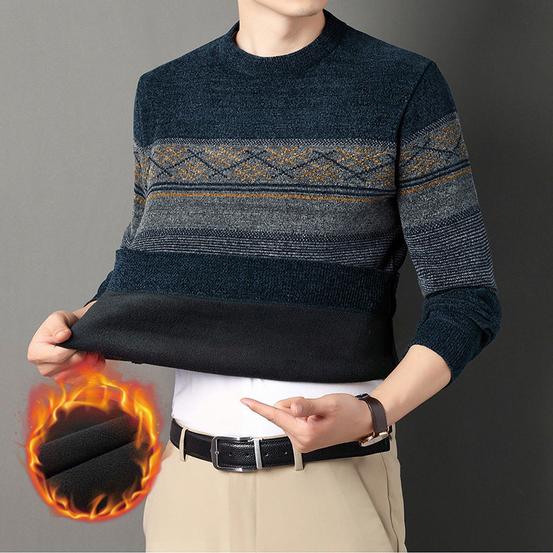 Pull en jacquard chaud et épais en velours chenille rembourré pour hommes d'âge moyen