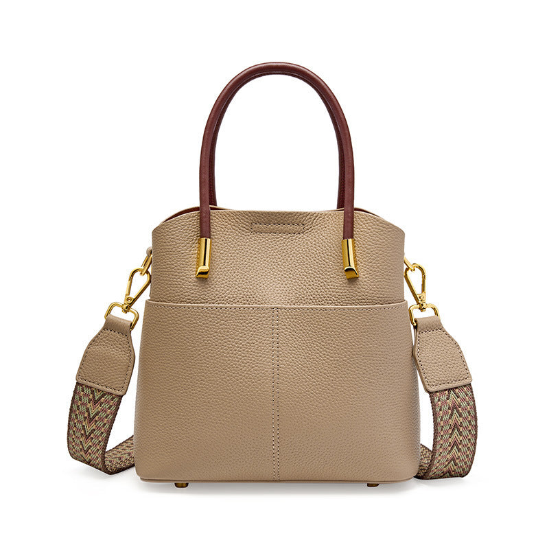 Western Style Genuine Leather Bucket Bag for Women