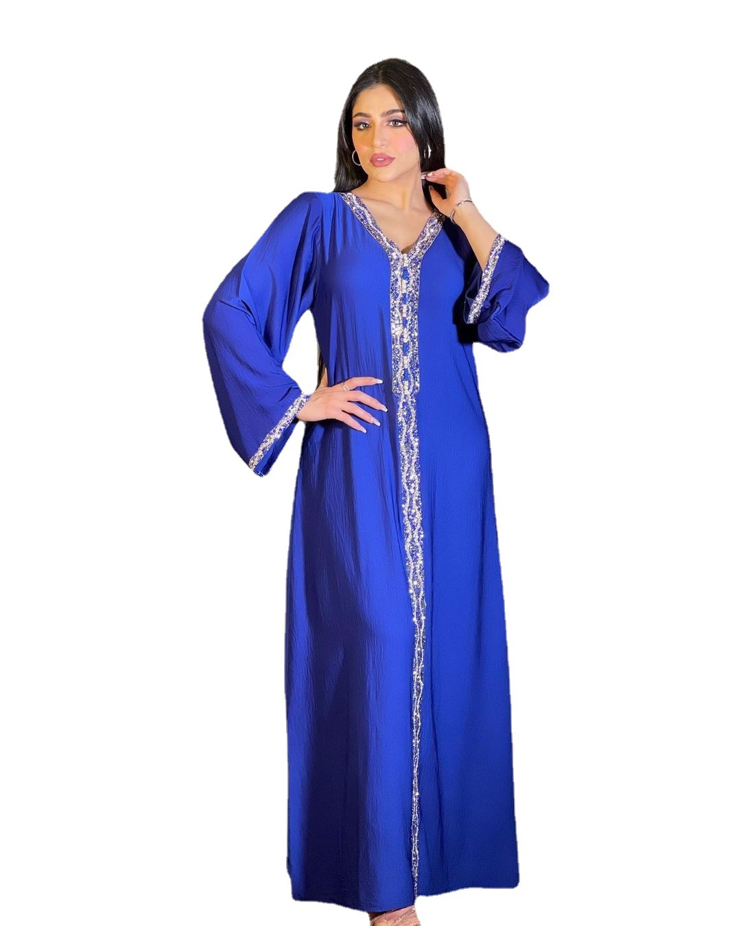 Robe Abaya bleue à diamants pour femme, style arabe, Dubaï