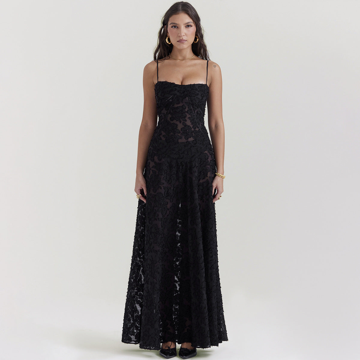 Elegant Strapless Lace Suspender A-Line Dress for Women
