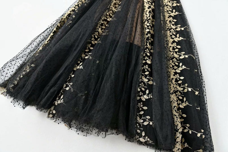 Embroidery Mesh Black Arabian Fashion Dress