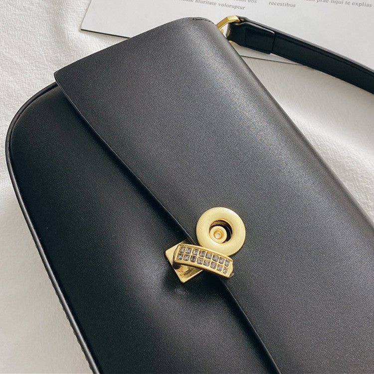 Sac bandoulière en cuir véritable avec fermoir diamant pour femme