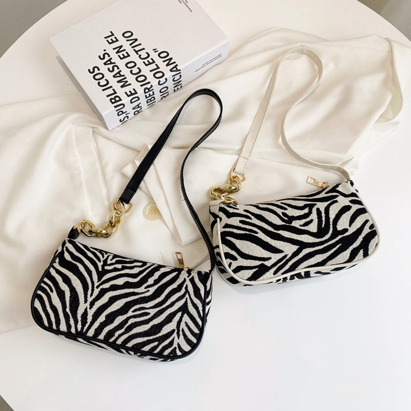 Zebra Pattern Canvas Bag Women's Underarm Bag