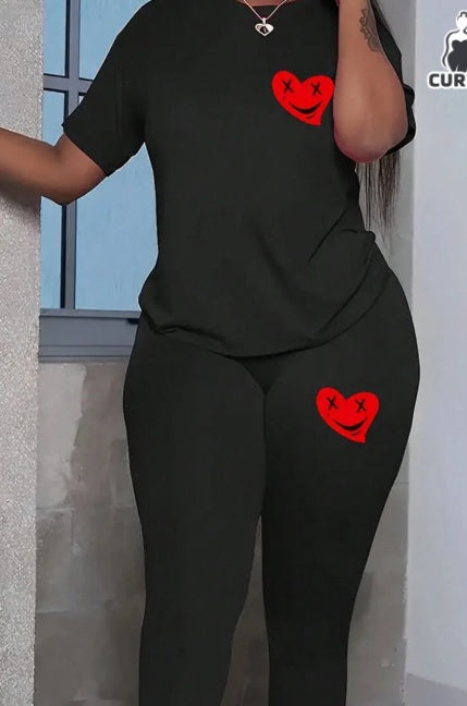 Ensemble t-shirt col rond imprimé et leggings pour femme - Légèrement extensible, S-2XL