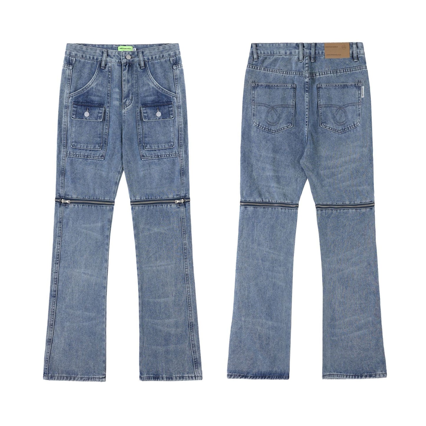Heavy Industry Detachable Washed And Worn Straight Jeans