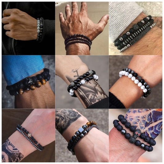 Retro Simple Black Frosted Bracelet  Set