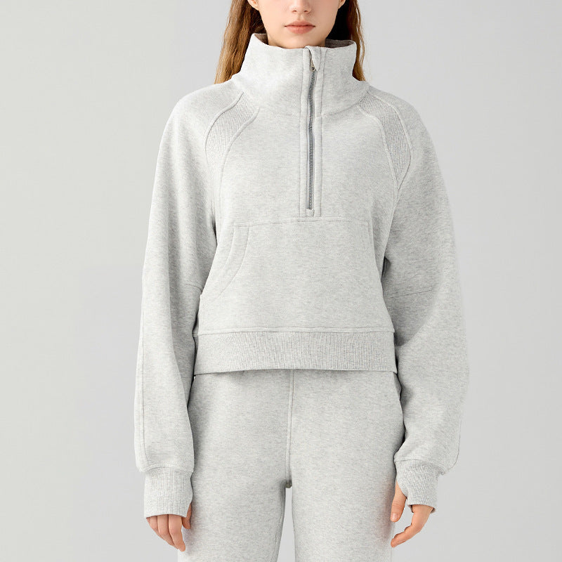 Women's Half-Zip High Collar Warm Fleece Pullover Sweater