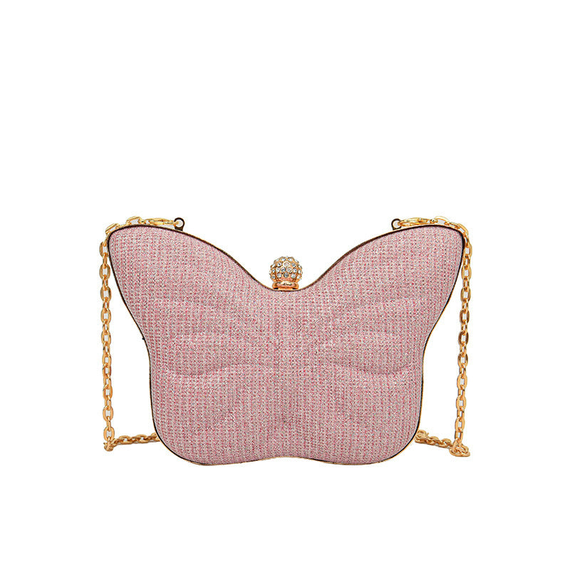 Butterfly Stripe Clipped Button Metal Chain Bag for Women