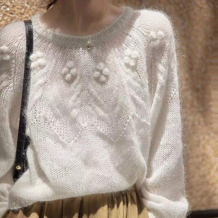 Pull rétro en mohair blanc de haute qualité pour femme