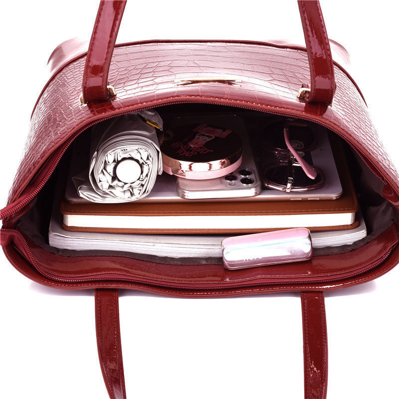 Women's Fashion Crocodile Pattern PU Mother & Child Bag Set of 3
