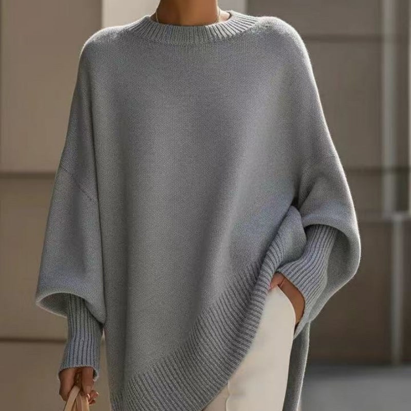 Pull-over en tricot ample à col rond épais pour femme