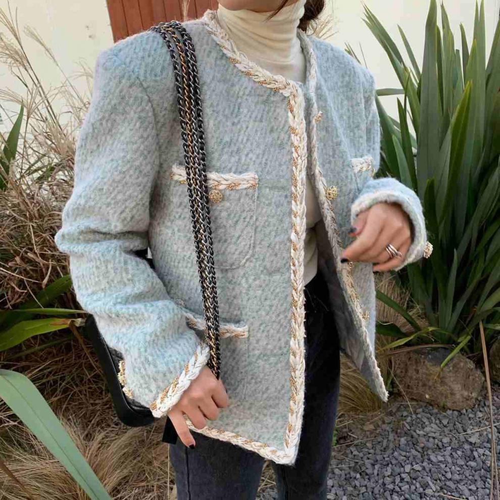 Women's Autumn Retro Wool Single-Breasted Loose Short Coat in Green, Black & Apricot