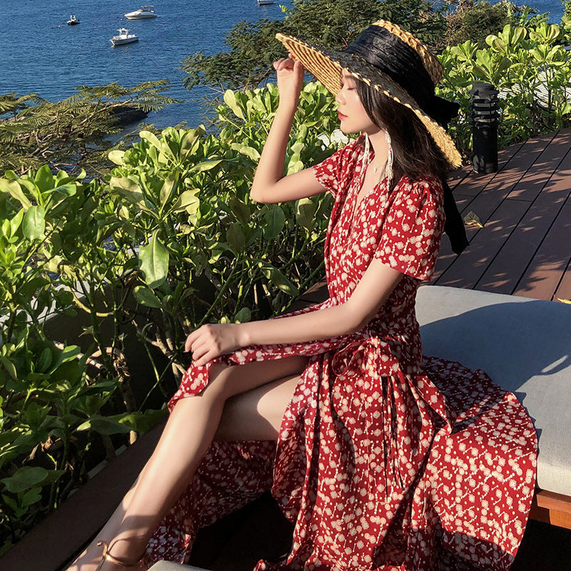 Lace-up Chiffon One-piece Holiday Dress