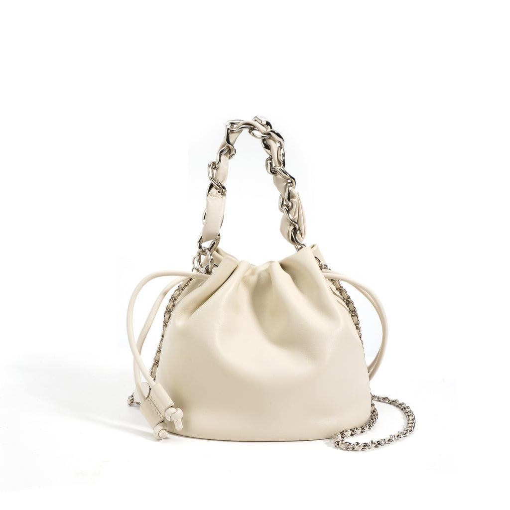 Women's Leather Drawstring Crossbody Bucket Bag - Adjustable Strap, Multiple Colors, 20x14x17cm