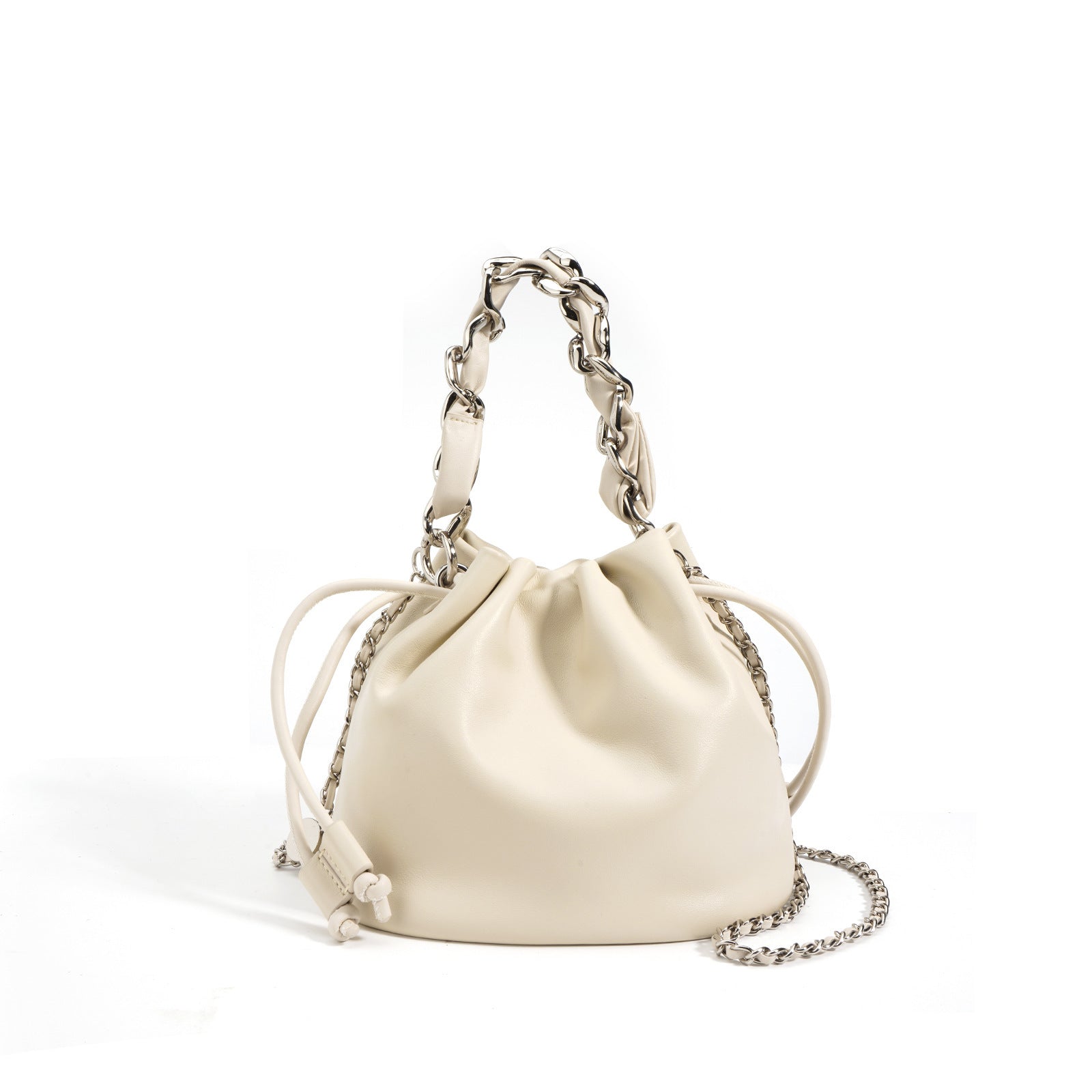 Women's Leather Drawstring Crossbody Bucket Bag - Adjustable Strap, Multiple Colors, 20x14x17cm