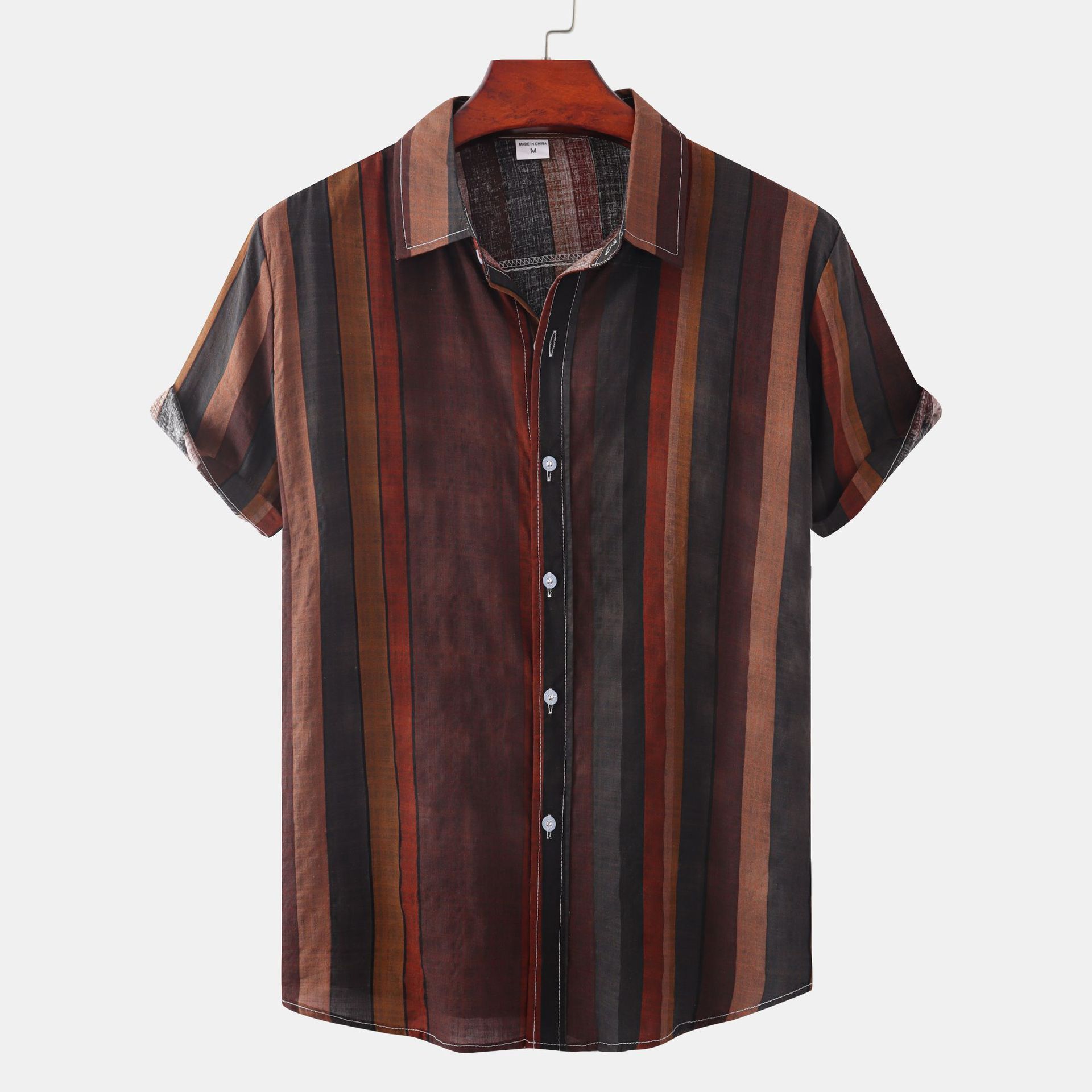 Summer Men's Casual Retro Cotton Printed Shirt Short Sleeve