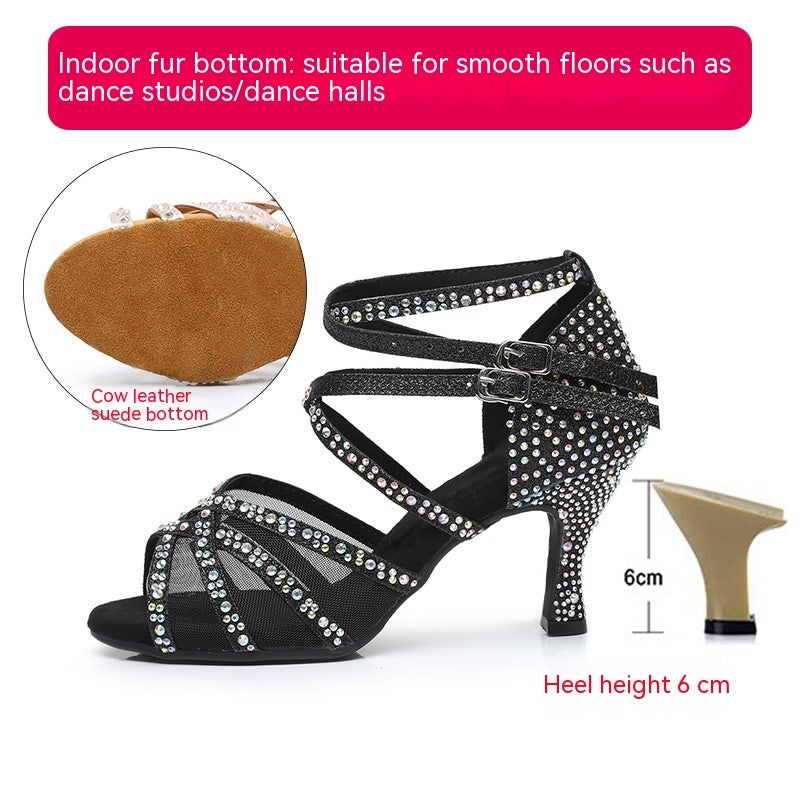 Women's Latin Dance Sandals Soft Bottom Mid-High Heel Indoor