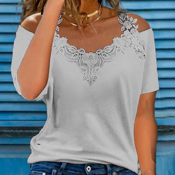 Plus Size V-Neck Printed Short Sleeve Top
