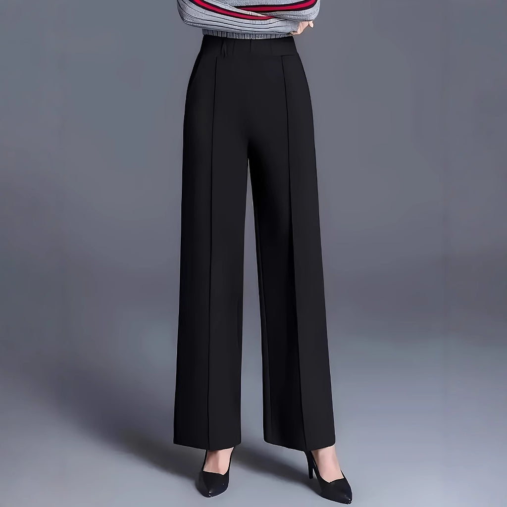 Pantalon décontracté taille haute ample et amincissant à jambes larges pour femme, collection automne-hiver