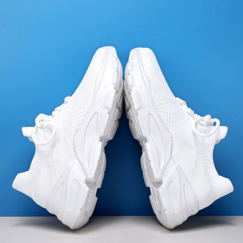 Summer Flyknit Breathable Lightweight Soft Sole Sports Shoes White Mesh