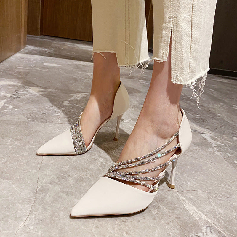 Spring Summer Rhinestone Pointed Stiletto High Heels