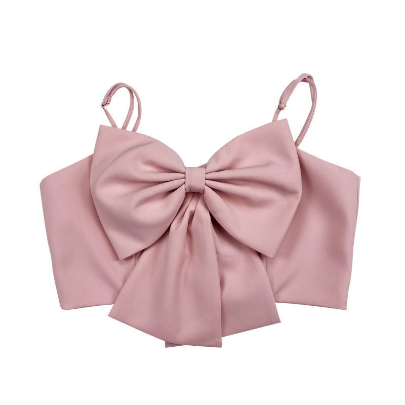 Débardeur à fines bretelles et col en V, avec nœud - Rouge, Blanc, Noir, Rose, Kaki