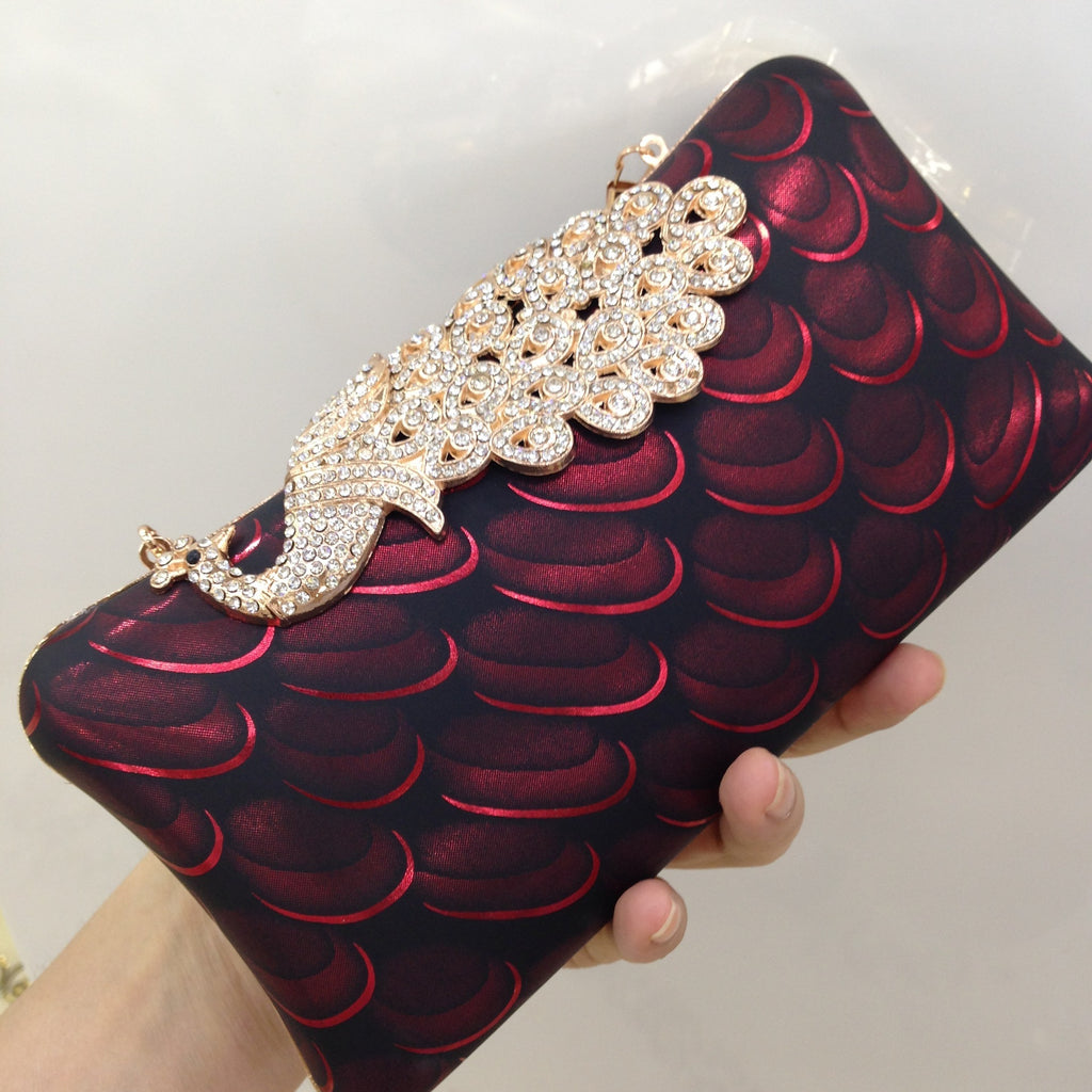Diamond-Encrusted Peacock PU Leather Dinner Bag Magic Color