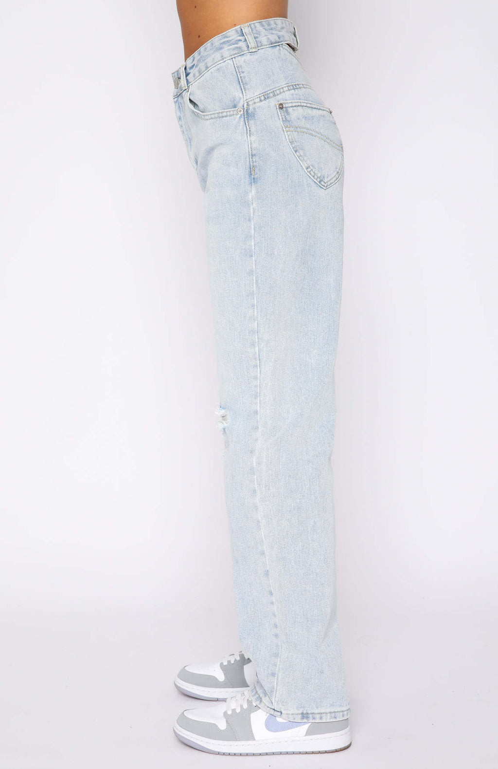 Solid Straight High Waist Denim Trousers