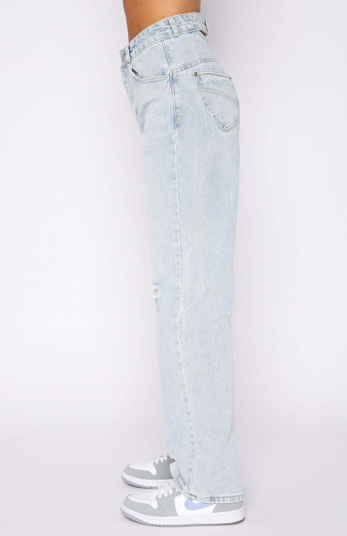 Solid Straight High Waist Denim Trousers