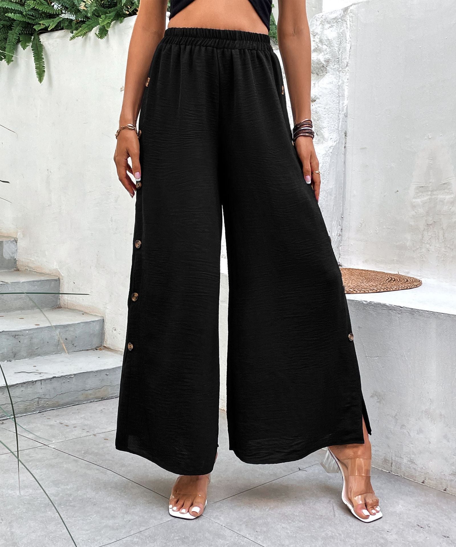 High Waist Black Wide Leg Pants for Women