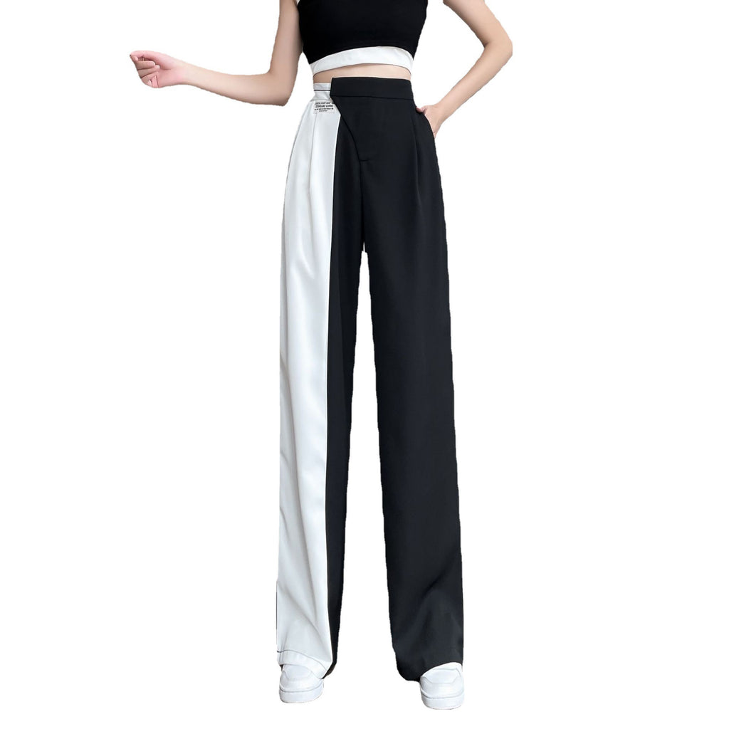 High Waist Retro Color Block Drape Straight-Leg Pants