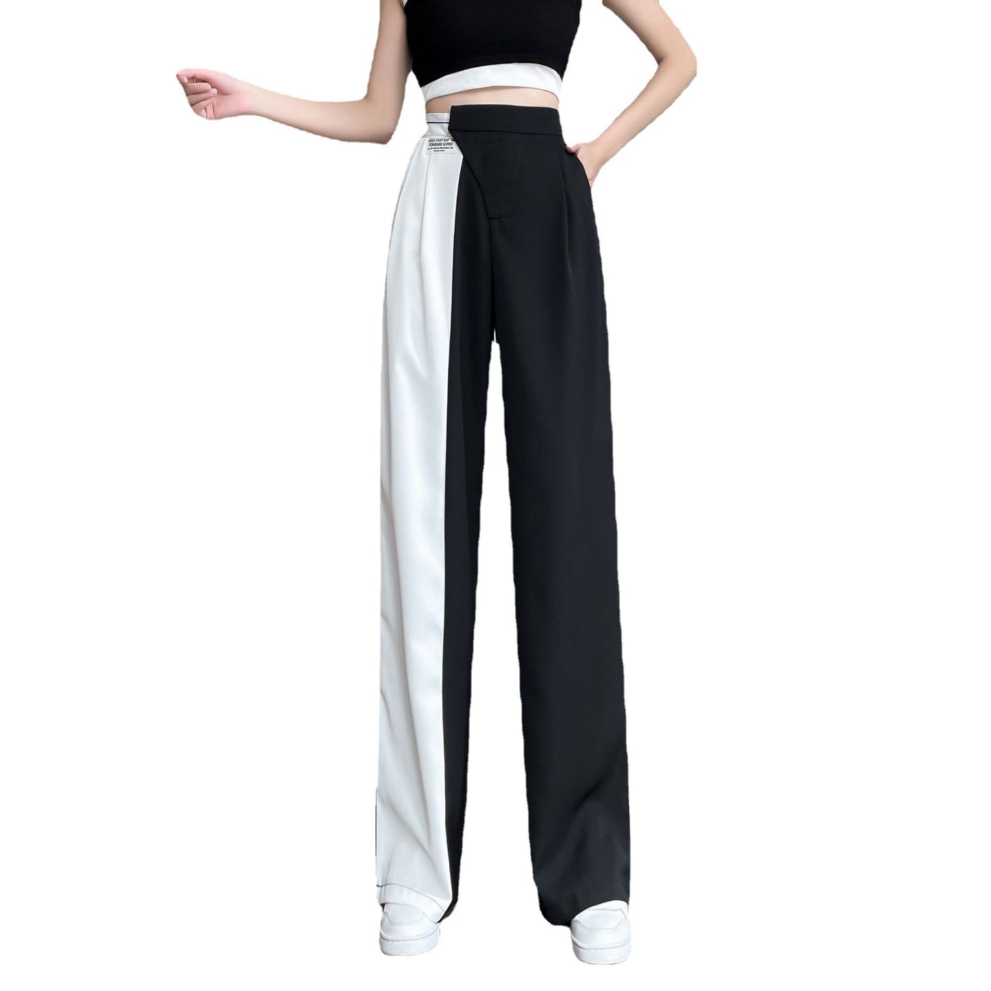 High Waist Retro Color Matching Suit Drape Straight-leg Pants