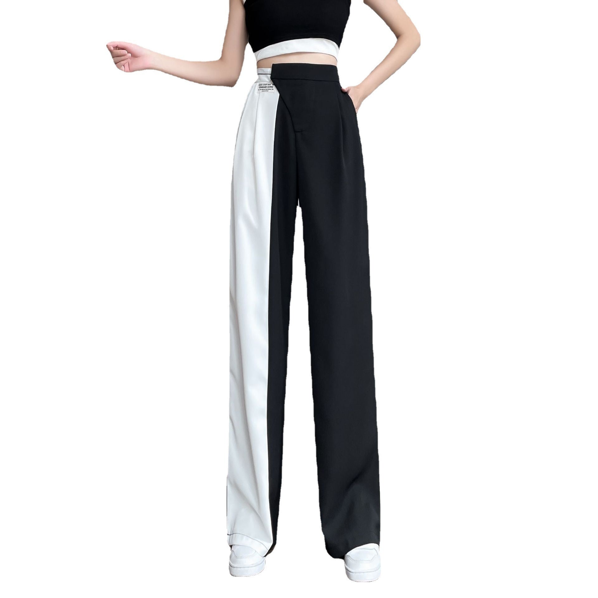 High Waist Retro Color Block Drape Straight-Leg Pants