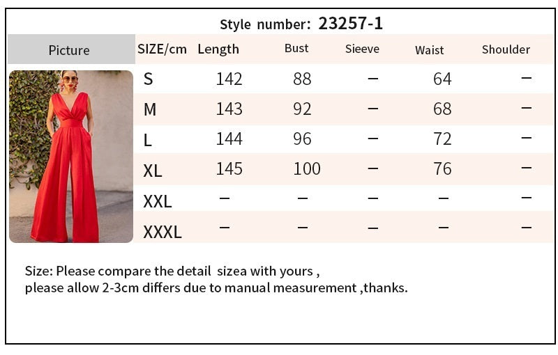 Combinaison unie col en V taille haute jambes larges
