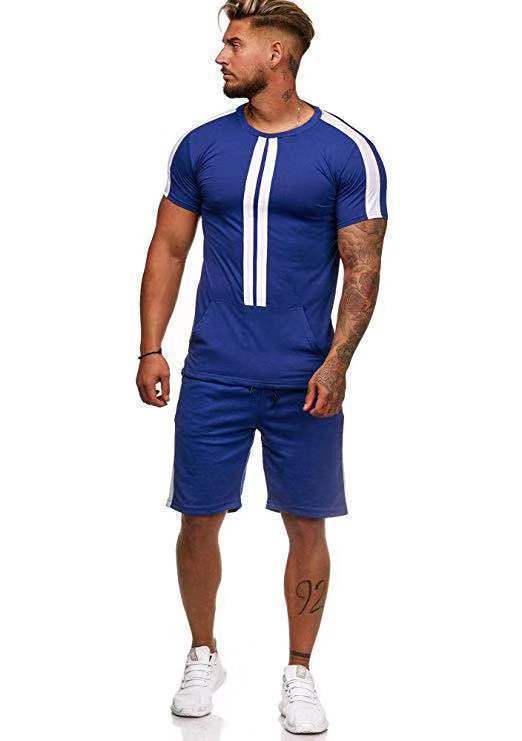 Men's Striped Casual Sports Shorts Set with T-Shirt
